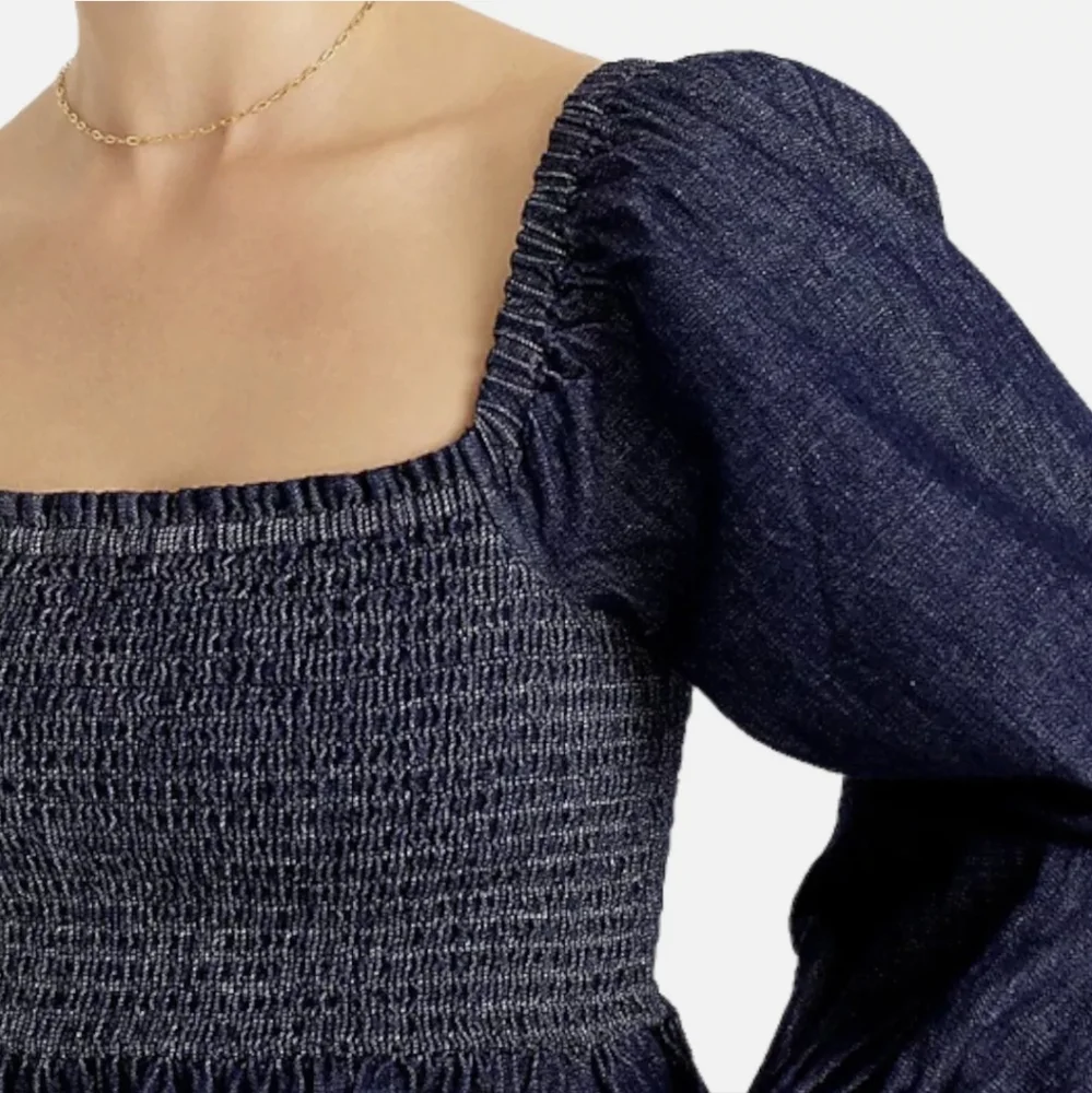 J.CREW PUFFY SLEEVE CHAMBRAY JEANS SMOCKED TOP XS BNWT $98 1 LEFT!